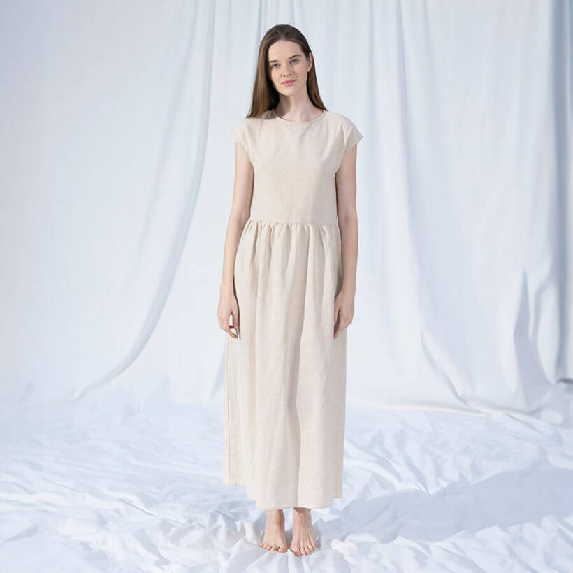 %100 Keten Elbise Ekru S-M - Serli Keçoğlu Koleksiyonu - Penelope