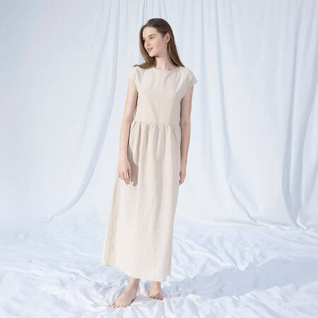 %100 Keten Elbise Ekru S-M - Serli Keçoğlu Koleksiyonu - Penelope (1)