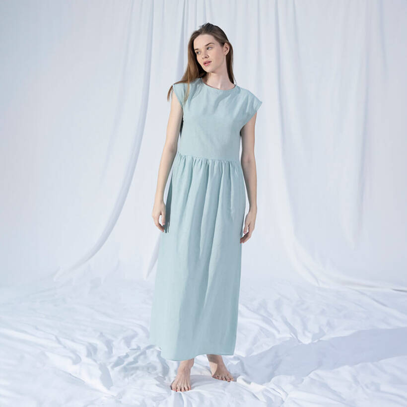 %100 Keten Elbise Mint L-XL - Serli Keçoğlu Koleksiyonu - Penelope
