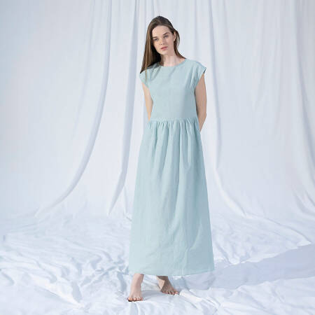 %100 Keten Elbise Mint L-XL - Serli Keçoğlu Koleksiyonu - 2