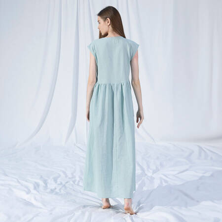 %100 Keten Elbise Mint L-XL - Serli Keçoğlu Koleksiyonu - 3