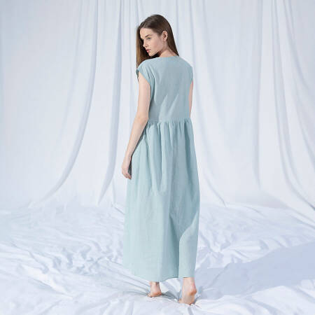 %100 Keten Elbise Mint L-XL - Serli Keçoğlu Koleksiyonu - 4