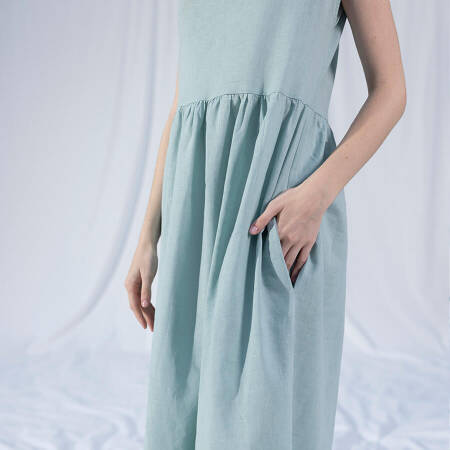 %100 Keten Elbise Mint L-XL - Serli Keçoğlu Koleksiyonu - 5