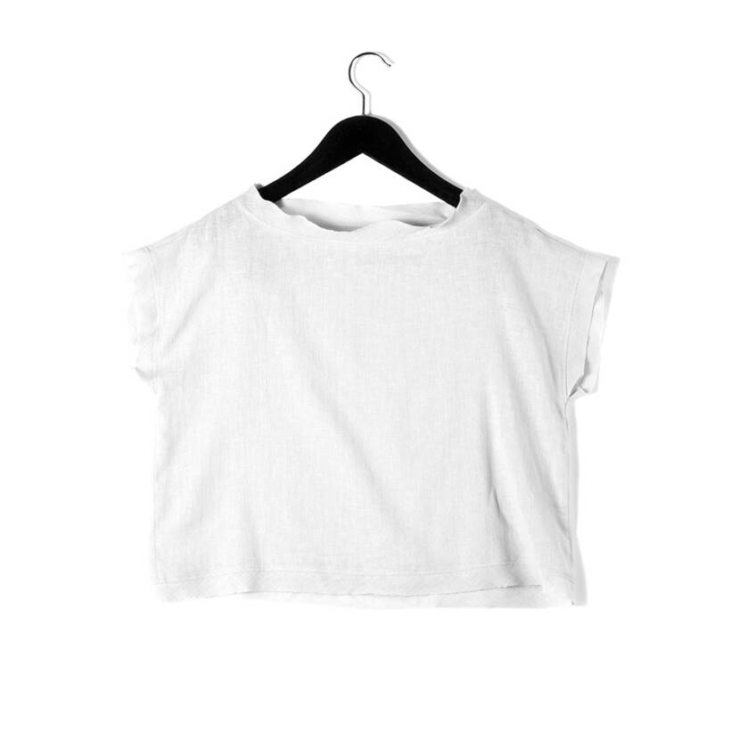 %100 Keten Kısa Kol Bluz Beyaz S-M - Serli Keçoğlu Koleksiyonu - Penelope