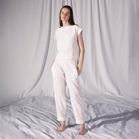 %100 Keten Kısa Kol Bluz Ekru S-M - Serli Keçoğlu Koleksiyonu - 2