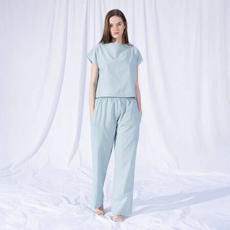 %100 Keten Kısa Kol Bluz Mint L-XL - Serli Keçoğlu Koleksiyonu - 1