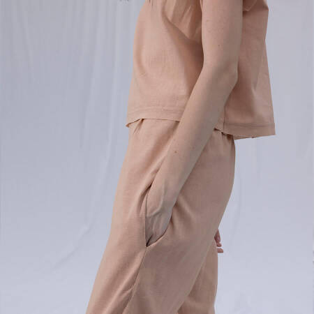 %100 Keten Kısa Kol Bluz Somon S-M - Serli Keçoğlu Koleksiyonu - 5