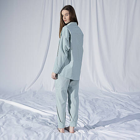 by Serli Keçoğlu Keten Paça Detaylı Pantolon Mint L-XL - 2