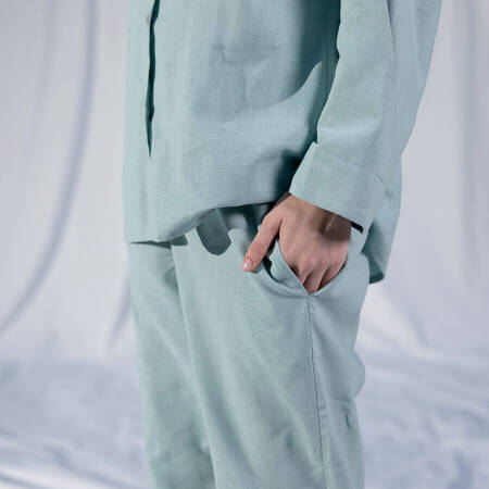 %100 Keten Uzun Kollu Gömlek Mint S-M - Serli Keçoğlu Koleksiyonu - 3