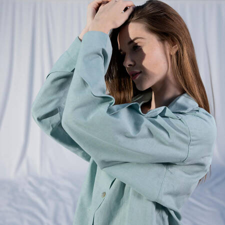 %100 Keten Uzun Kollu Gömlek Mint S-M - Serli Keçoğlu Koleksiyonu - 4