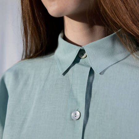 %100 Keten Uzun Kollu Gömlek Mint S-M - Serli Keçoğlu Koleksiyonu - 6