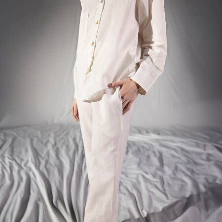 %100 Keten Uzun Kollu Gömlek Somon L-XL - Serli Keçoğlu Koleksiyonu - 2