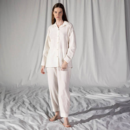 %100 Keten Uzun Kollu Gömlek Somon S-M - Serli Keçoğlu Koleksiyonu - 1