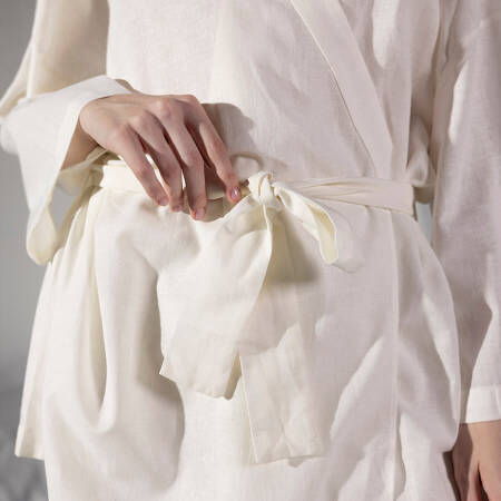 %100 Keten Uzun Kollu Kimono Beyaz S-M - Serli Keçoğlu Koleksiyonu - 6