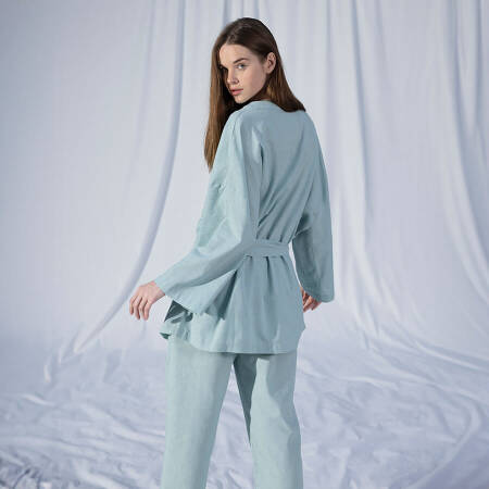 %100 Keten Uzun Kollu Kimono Mint L-XL - Serli Keçoğlu Koleksiyonu - 5