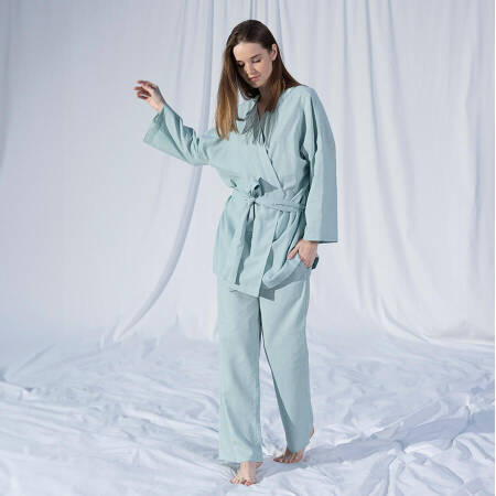 %100 Keten Uzun Kollu Kimono Mint S-M - Serli Keçoğlu Koleksiyonu - 3