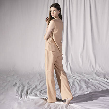 by Serli Keçoğlu Keten Uzun Pantolon Somon S-M - 1