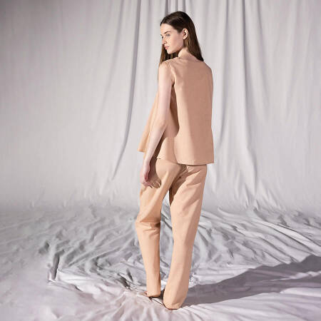 %100 Keten V Yaka Kolsuz Bluz Somon S-M - Serli Keçoğlu Koleksiyonu - 1