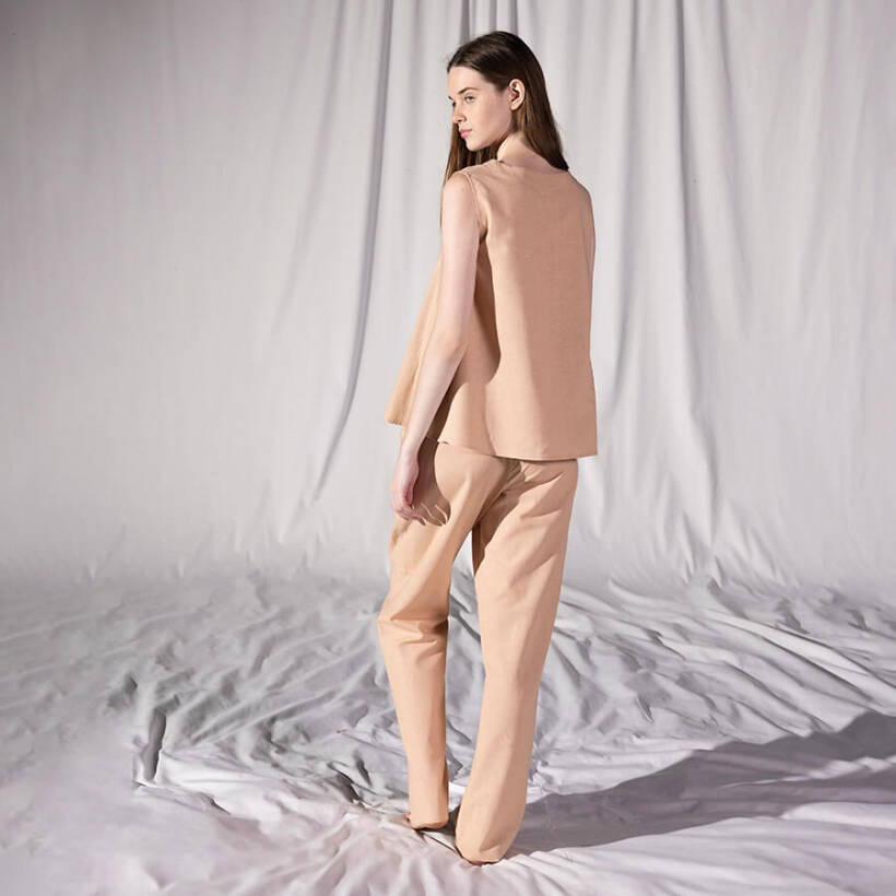 %100 Keten V Yaka Kolsuz Bluz Somon S-M - Serli Keçoğlu Koleksiyonu - Penelope