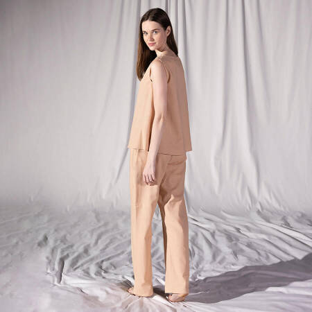 %100 Keten V Yaka Kolsuz Bluz Somon S-M - Serli Keçoğlu Koleksiyonu - 2