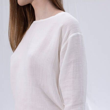 %100 Müslin Pamuk 3/4 Kol Bluz Beyaz L-XL - Serli Keçoğlu Koleksiyonu - 7