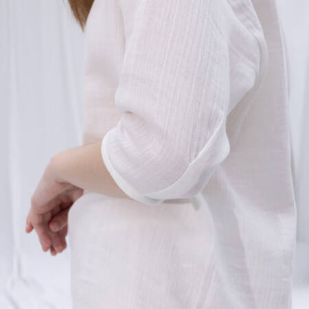 %100 Müslin Pamuk 3/4 Kol Bluz Beyaz L-XL - Serli Keçoğlu Koleksiyonu - 8