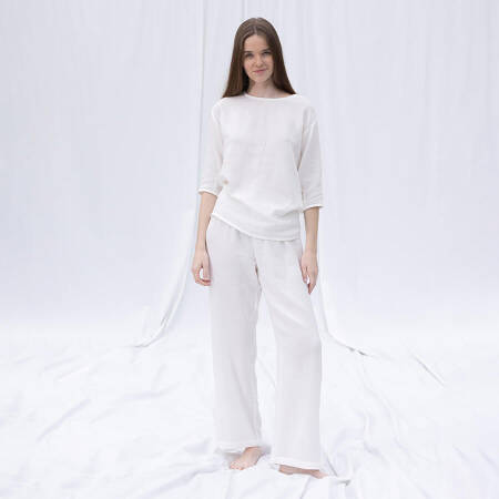 %100 Müslin Pamuk 3/4 Kol Bluz Beyaz S-M - Serli Keçoğlu Koleksiyonu - 1
