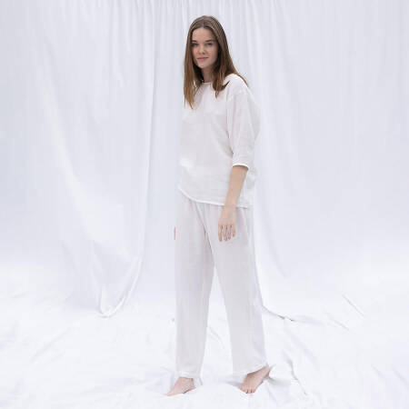 %100 Müslin Pamuk 3/4 Kol Bluz Beyaz S-M - Serli Keçoğlu Koleksiyonu - 2