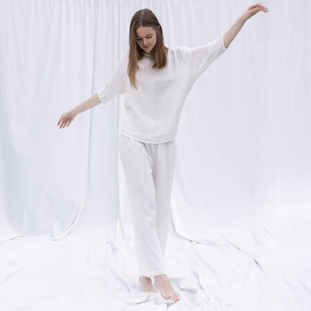 %100 Müslin Pamuk 3/4 Kol Bluz Beyaz S-M - Serli Keçoğlu Koleksiyonu - 4