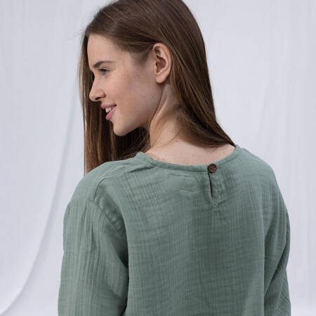 %100 Müslin Pamuk 3/4 Kol Bluz Çağla L-XL - Serli Keçoğlu Koleksiyonu - 6