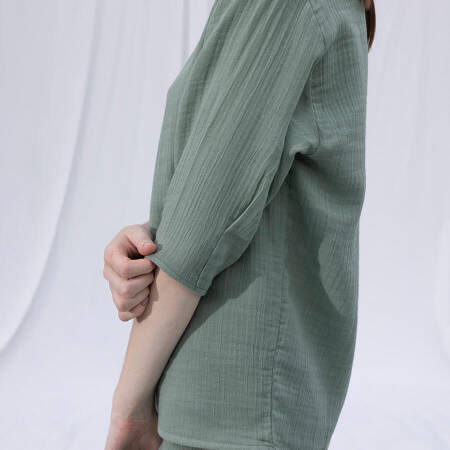 %100 Müslin Pamuk 3/4 Kol Bluz Çağla S-M - Serli Keçoğlu Koleksiyonu - 5