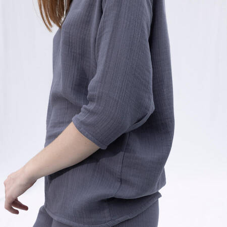 %100 Müslin Pamuk 3/4 Kol Bluz Koyu Gri S-M - Serli Keçoğlu Koleksiyonu - 6