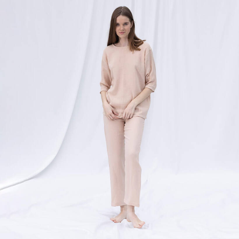 %100 Müslin Pamuk 3/4 Kol Bluz Somon S-M - Serli Keçoğlu Koleksiyonu - Penelope