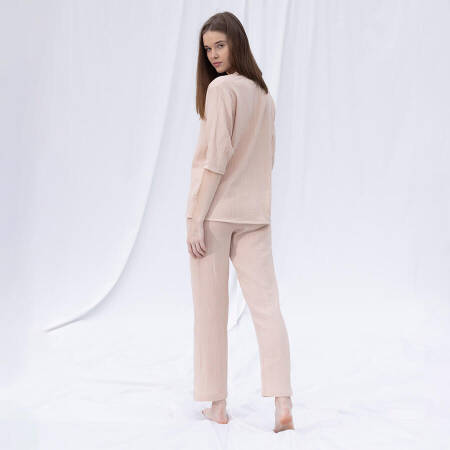 %100 Müslin Pamuk 3/4 Kol Bluz Somon S-M - Serli Keçoğlu Koleksiyonu - 3