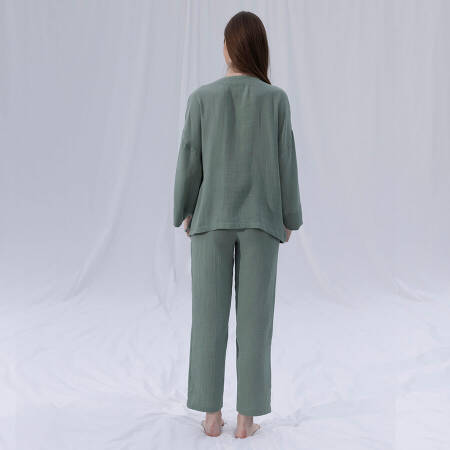 %100 Müslin Pamuk Kruvaze Kimono Kısa Çağla S-M - Serli Keçoğlu Koleksiyonu - 3