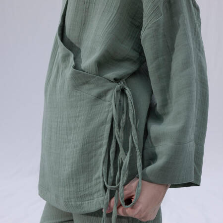 %100 Müslin Pamuk Kruvaze Kimono Kısa Çağla S-M - Serli Keçoğlu Koleksiyonu - 5