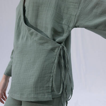 %100 Müslin Pamuk Kruvaze Kimono Kısa Çağla S-M - Serli Keçoğlu Koleksiyonu - 6