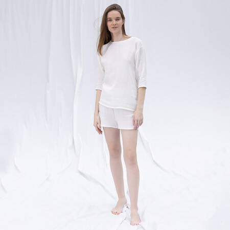 %100 Müslin Pamuk Şort Beyaz L-XL - Serli Keçoğlu Koleksiyonu - 1