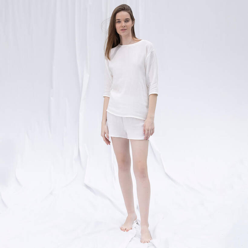 %100 Müslin Pamuk Şort Beyaz S-M - Serli Keçoğlu Koleksiyonu - Penelope