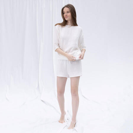 %100 Müslin Pamuk Şort Beyaz S-M - Serli Keçoğlu Koleksiyonu - 2