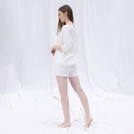 %100 Müslin Pamuk Şort Beyaz S-M - Serli Keçoğlu Koleksiyonu - 4