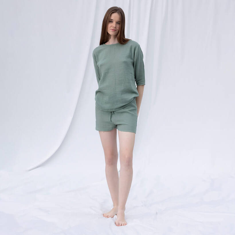 %100 Müslin Pamuk Şort Çağla S-M - Serli Keçoğlu Koleksiyonu - Penelope