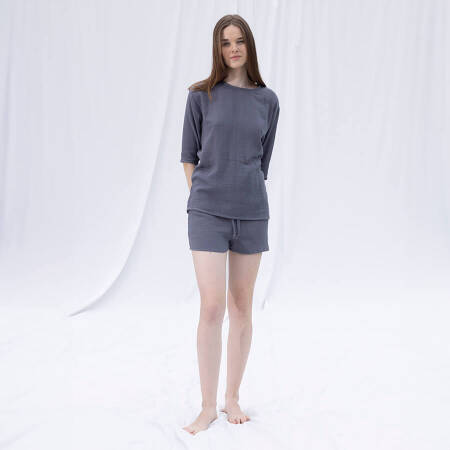 %100 Müslin Pamuk Şort Koyu Gri S-M - Serli Keçoğlu Koleksiyonu - 2