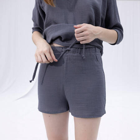 %100 Müslin Pamuk Şort Koyu Gri S-M - Serli Keçoğlu Koleksiyonu - 4