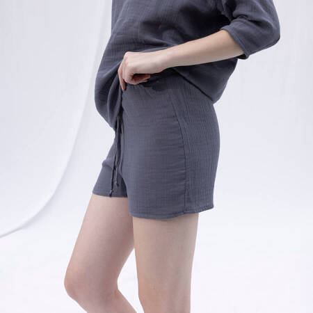 %100 Müslin Pamuk Şort Koyu Gri S-M - Serli Keçoğlu Koleksiyonu - 5