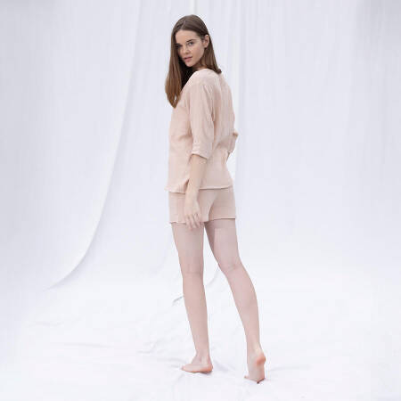 %100 Müslin Pamuk Şort Somon S-M - Serli Keçoğlu Koleksiyonu - 4