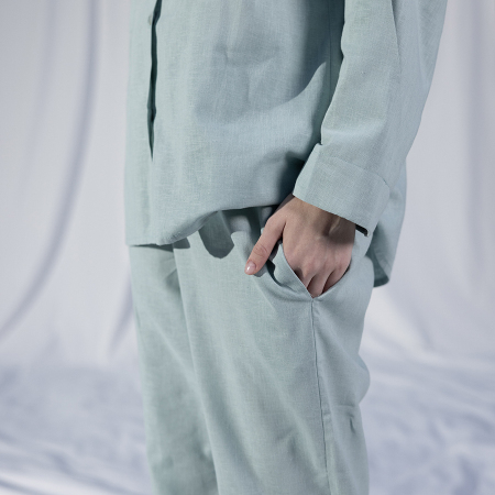 by Serli Keçoğlu Keten Paça Detaylı Pantolon Mint - 3