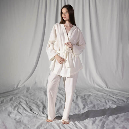 %100 Keten Uzun Kollu Kimono Beyaz - Serli Keçoğlu Koleksiyonu - PENELOPE