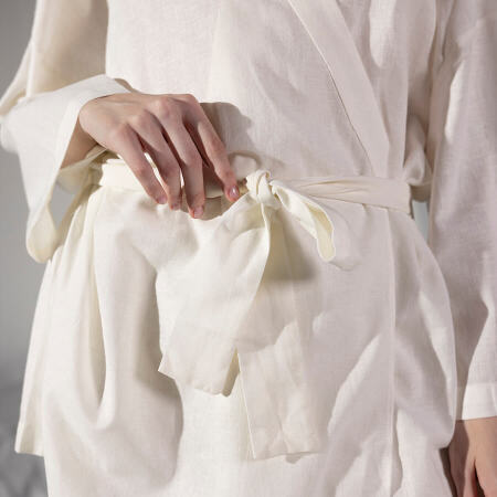 %100 Keten Uzun Kollu Kimono Beyaz - Serli Keçoğlu Koleksiyonu - 6
