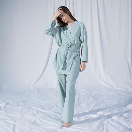 %100 Keten Uzun Kollu Kimono Mint - Serli Keçoğlu Koleksiyonu - PENELOPE (1)
